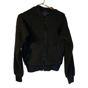 Prana Women's Polar Escape Bomber Jacket Sz XS NEW Black Minimalist Teddy Sherpa